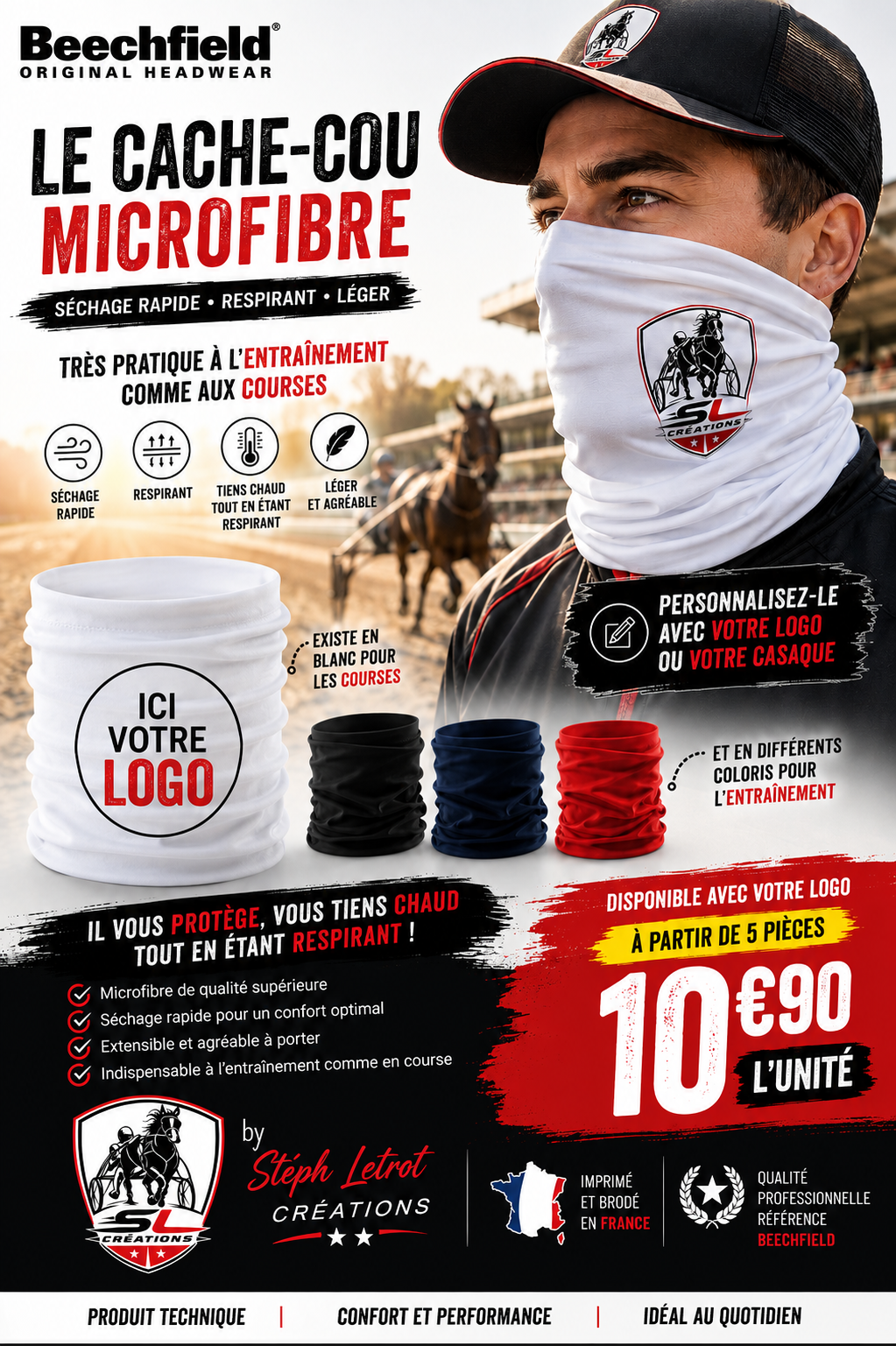 Cache-cou microfibre personnalisé avec logo d'écurie