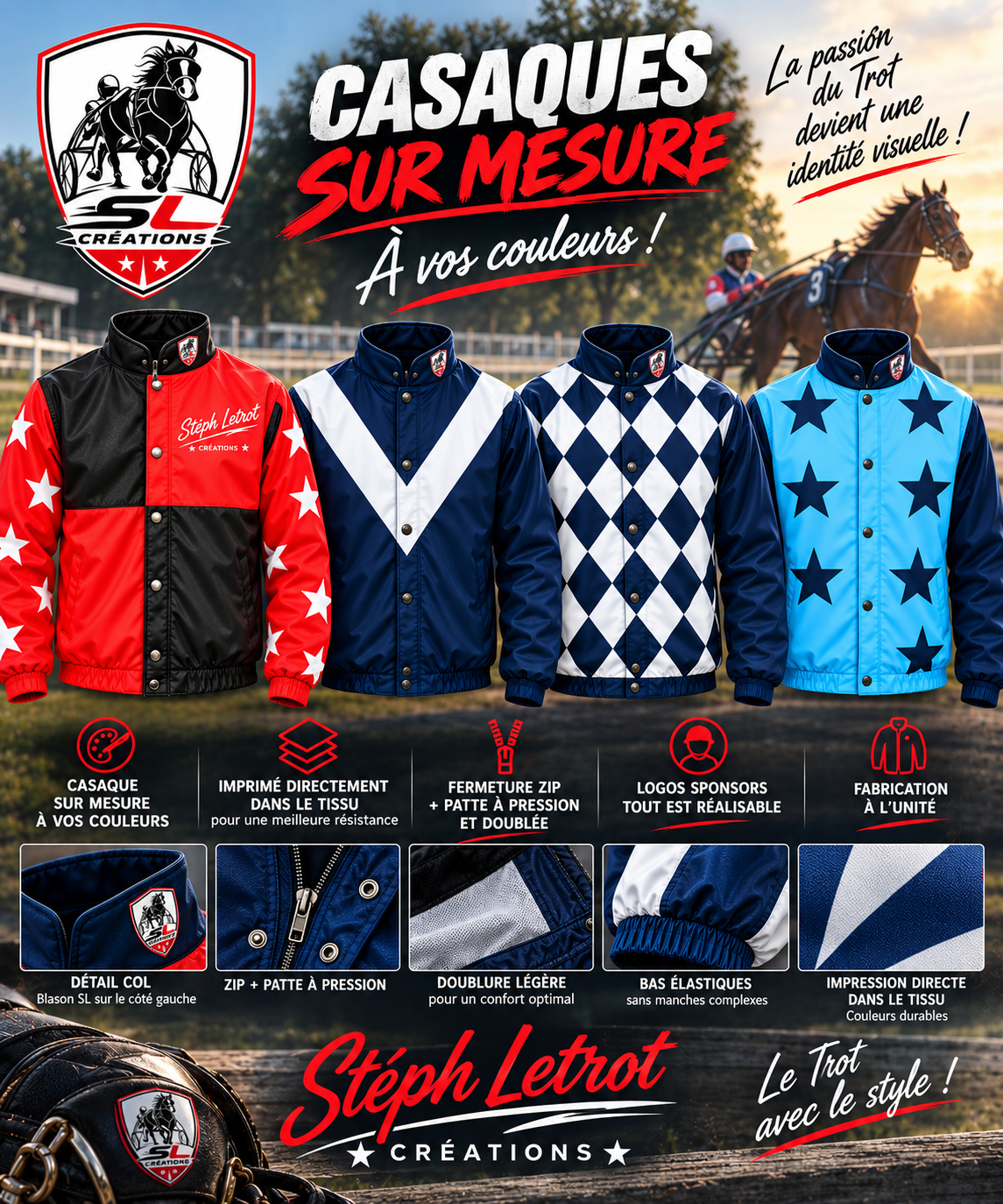Casaques de trot sur mesure aux couleurs de l'écurie