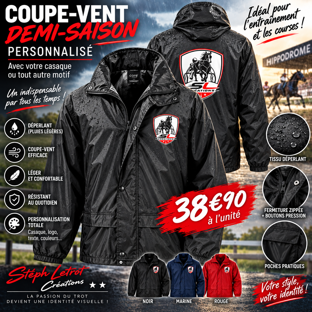 Coupe-vent demi-saison personnalisé aux couleurs de l'écurie