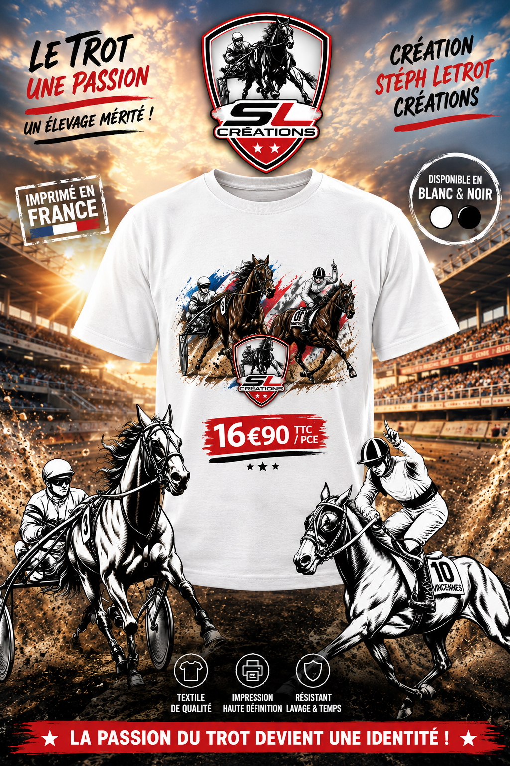 Tee-shirt Le Trot une passion disponible en blanc et noir